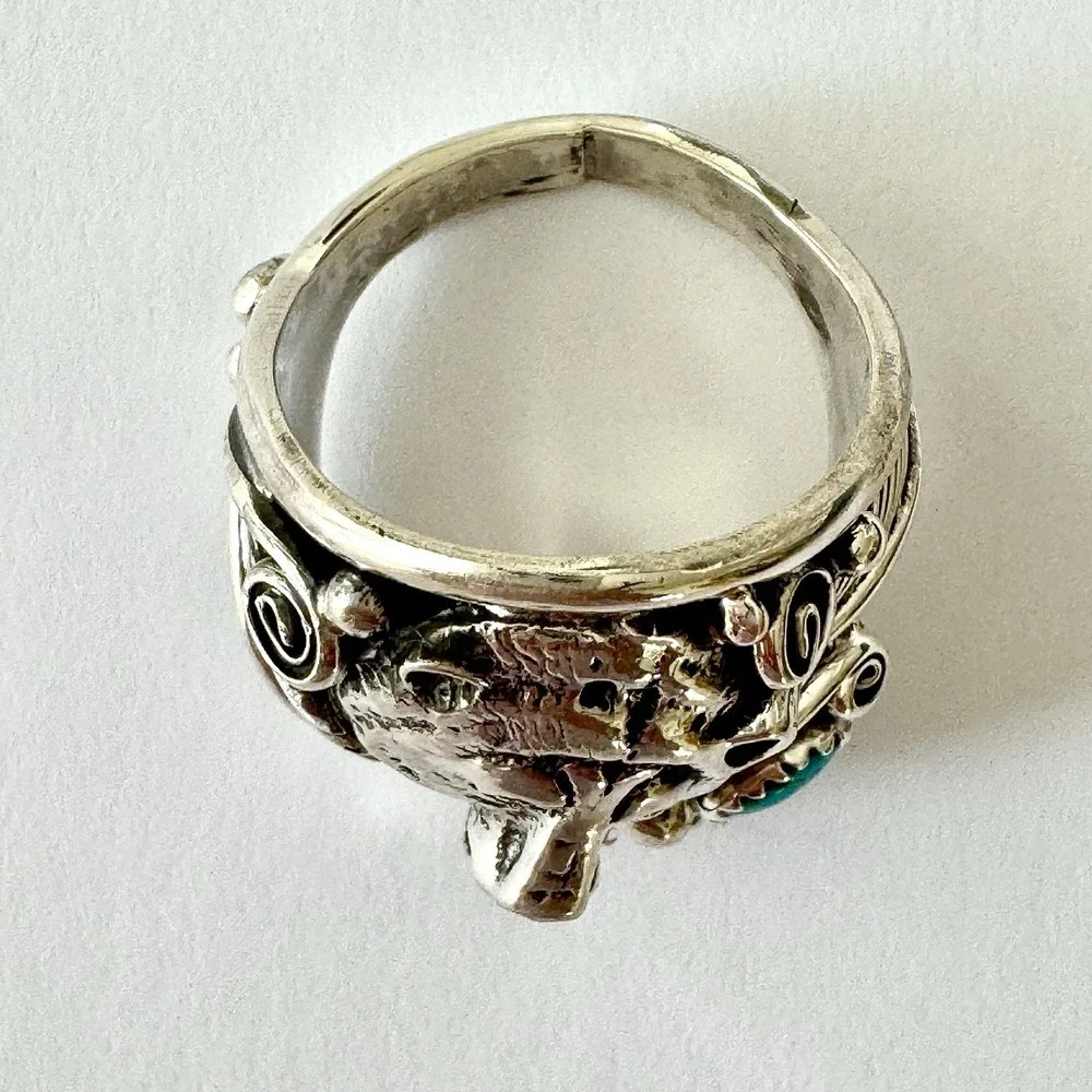 Bear Head Navajo Mens Ring‎ Kingman Turquoise Sz 13 Sterling Signed Sanders